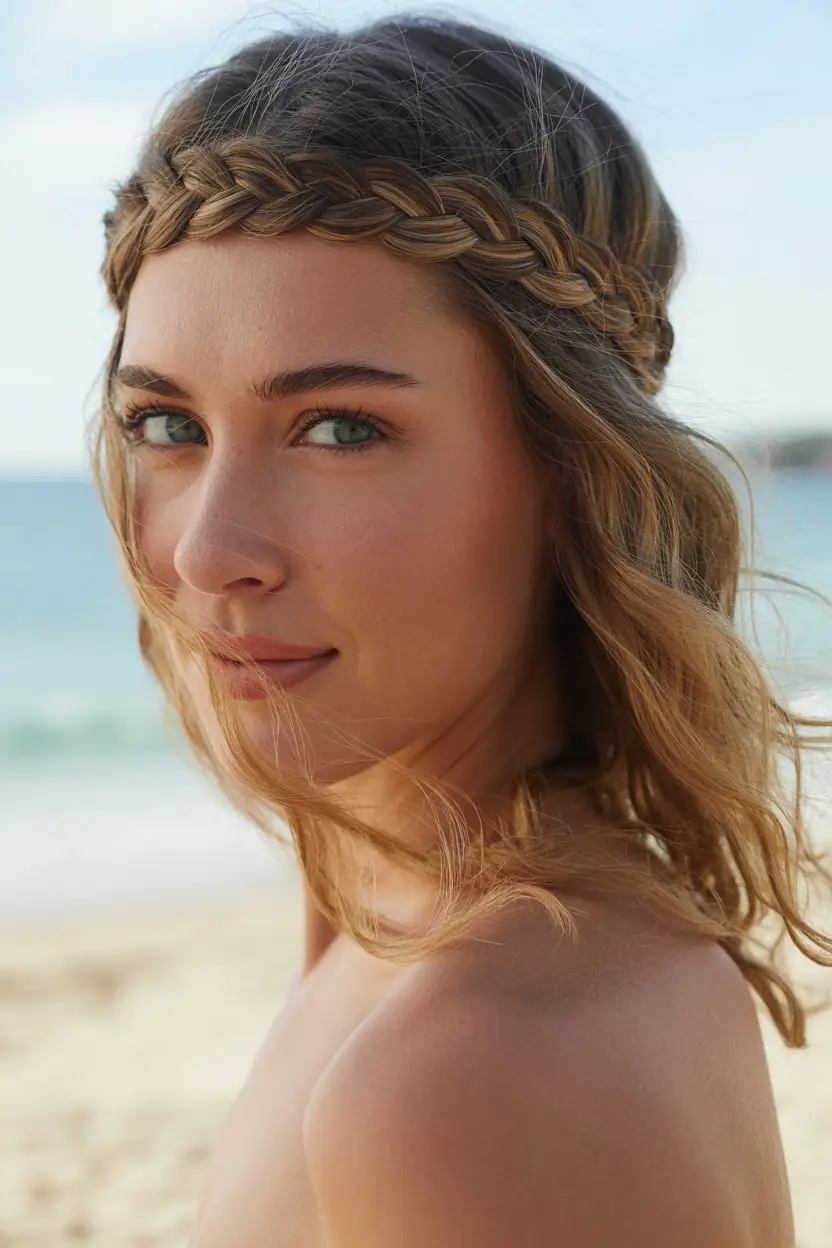 #10. Braided Crown with Loose Beach Waves