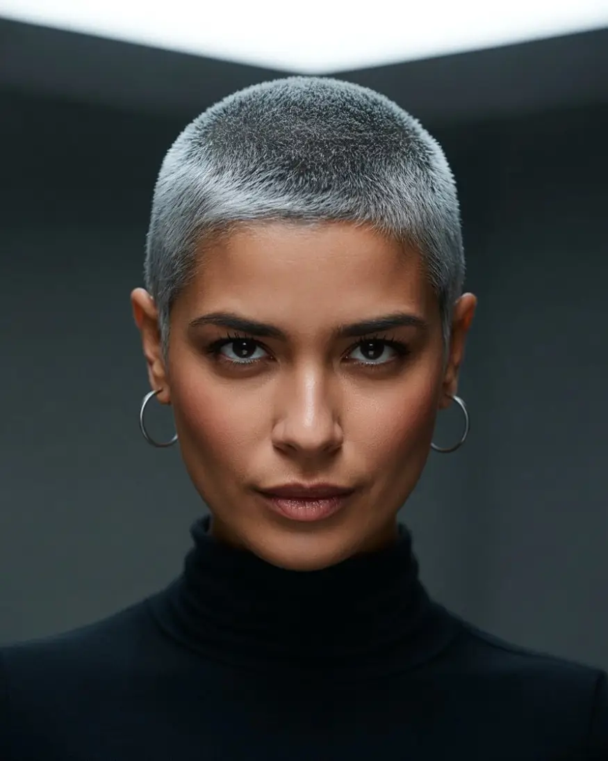 20 Timeless Salt & Pepper Hairstyles: Classic Styles with a Modern Twist 11 #10. Gray Buzz Cut with Dark Roots