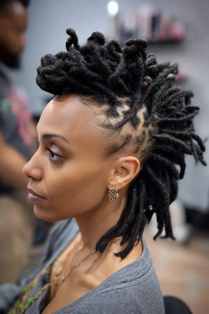 19 Creative Locs Hairstyles: Statement-Making Styles to Try Now 11 #10. Locs Fauxhawk with Zigzag Parting Detail