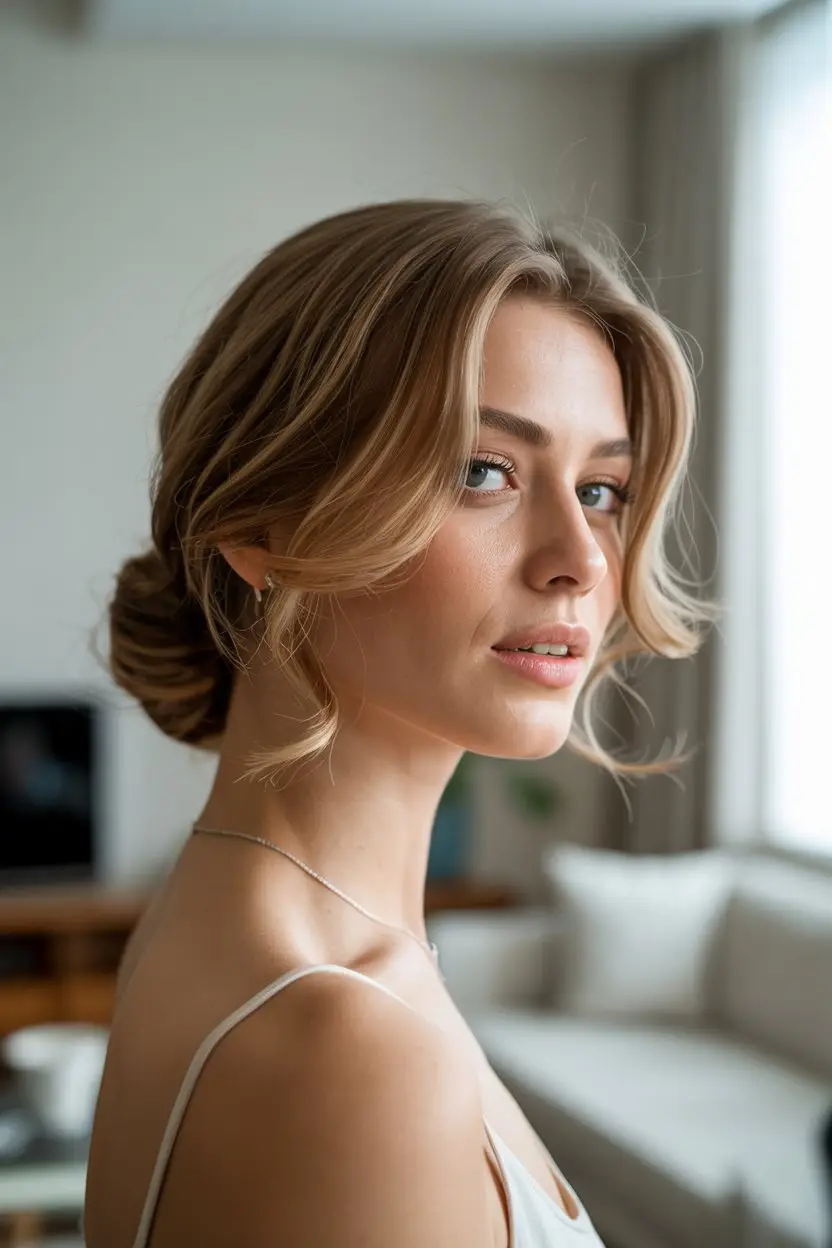 18 Classy French Roll Hairstyles: Sleek Styles That Elevate Any Outfit 11 #10. Low French Roll with Face-Framing Layers: Effortless Grace