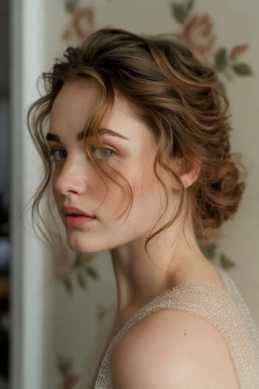 16 Graceful Wedding Hairstyles For Long Hairs: Picture-Ready Styles for Long Locks 11 #10. Messy Textured Updo with Face-Framing Tendrils