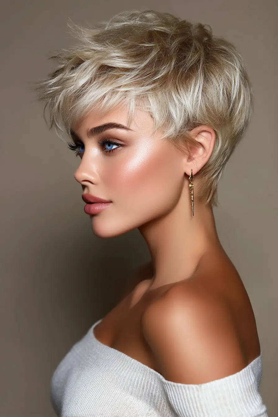 21 Chic Short Layered Hairstyles: Modern Cuts for a Fresh, Youthful Vibe 11 #10. Platinum Textured Pixie with Tapered Nape