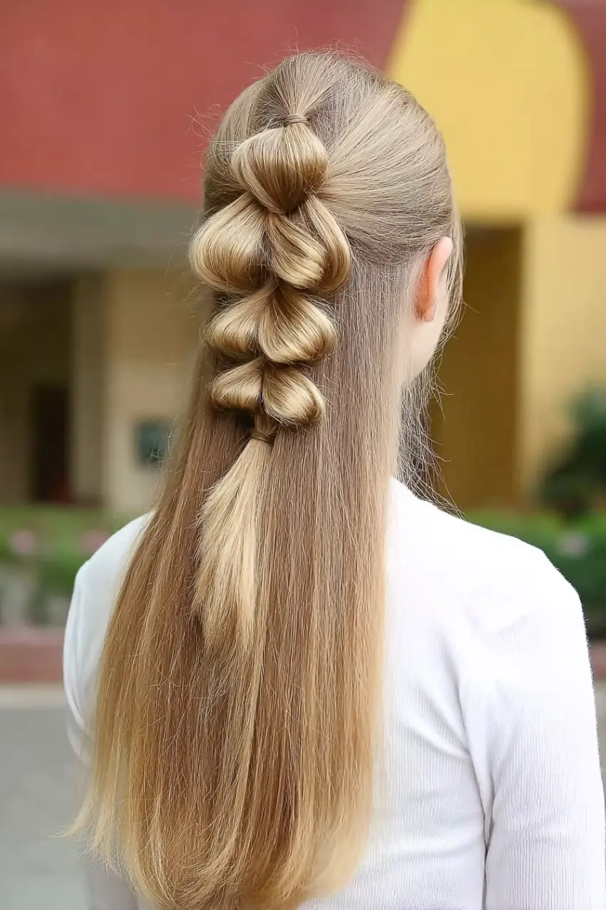 #10. Sleek Half-Up Bubble Braid on Long Straight Hair