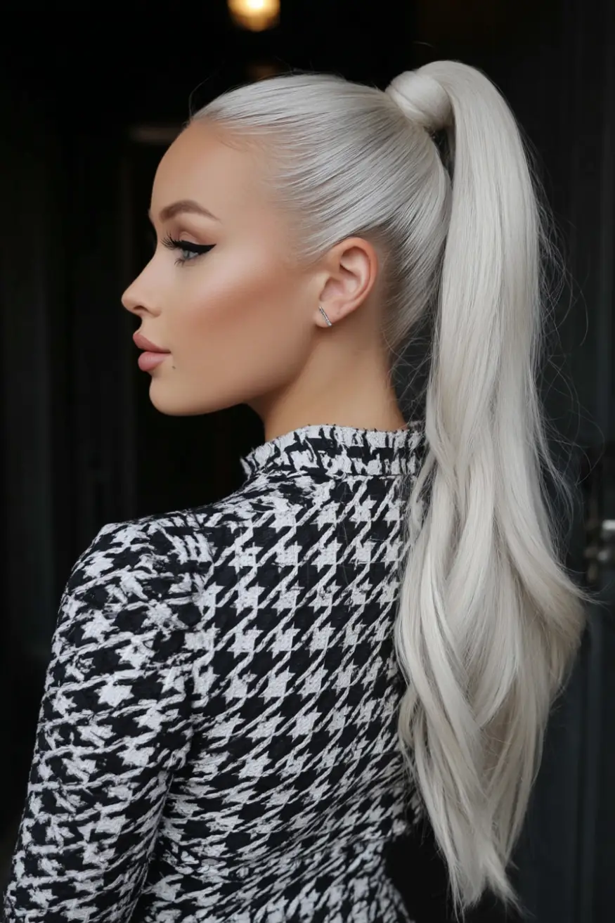 22 Bold Platinum Blonde Bob Hairstyles: Fresh and Fierce Ideas for a Standout Look 11 #10. Sleek Platinum High Ponytail with Power Finish