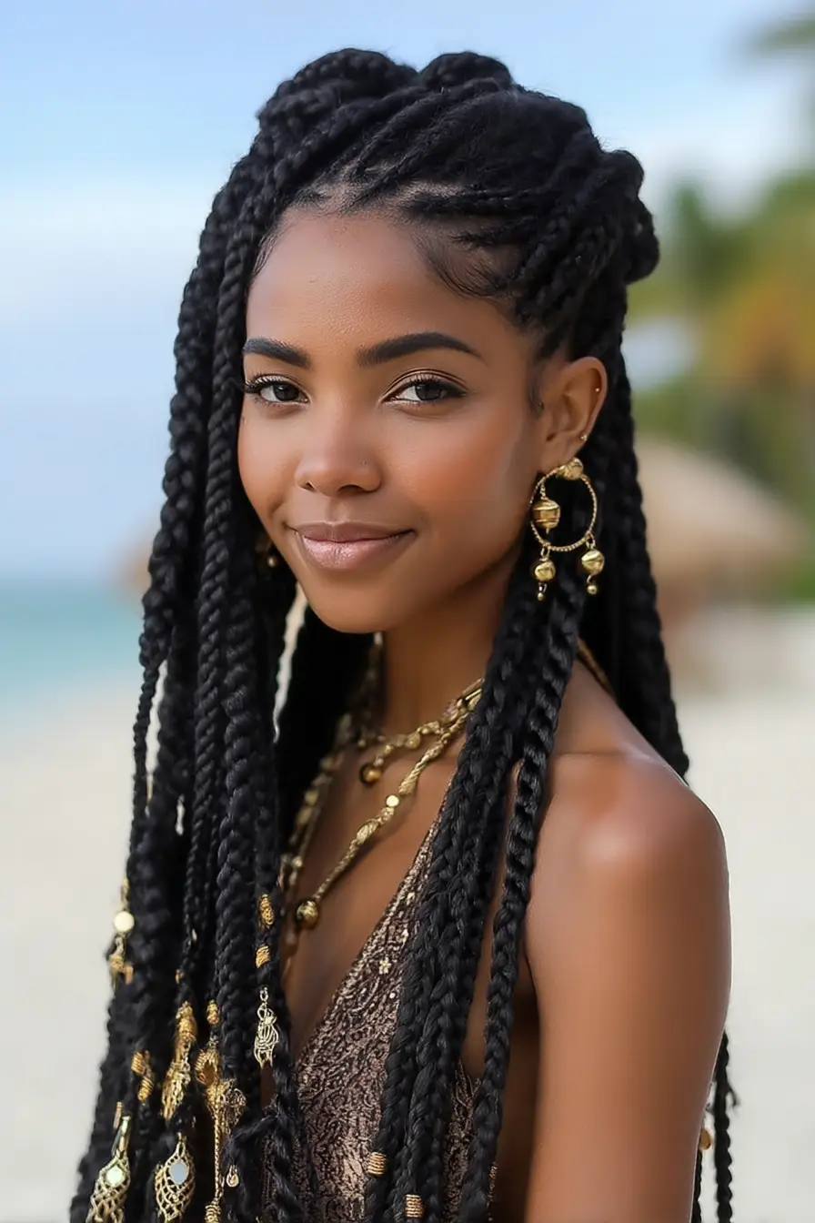 19 Stunning 4c Braided Hairstyles: Bold Looks That Celebrate Natural Texture 12 #11. Beach Boho Braids with Gold Charms