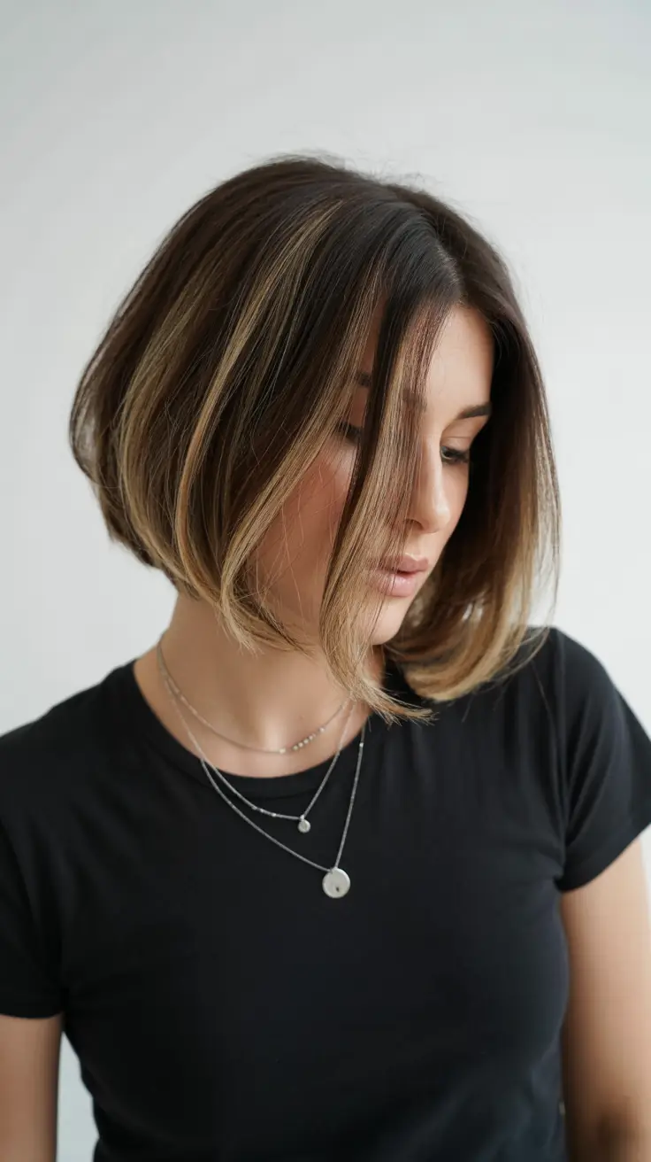 #11. Caramel-Glazed Straight Bob with Curtain Layers