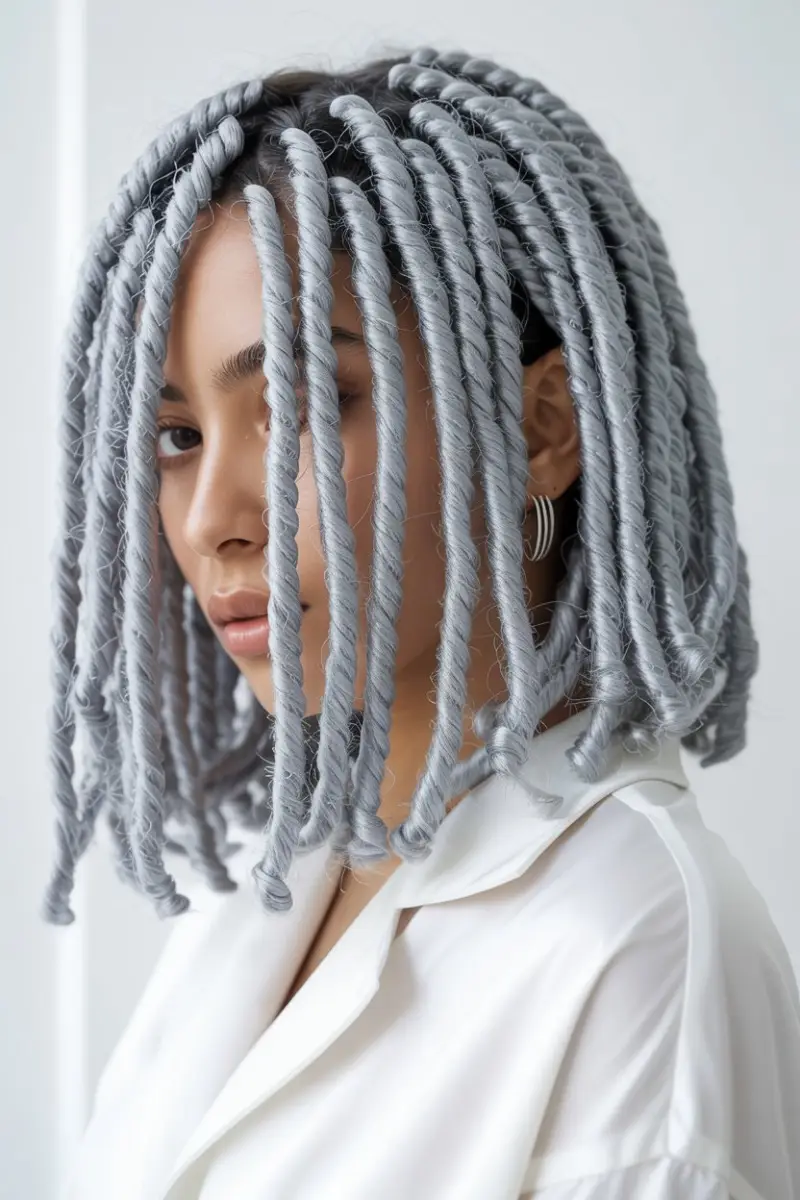 #11. Silver Gray Crochet Twists for an Edgy Metallic Look