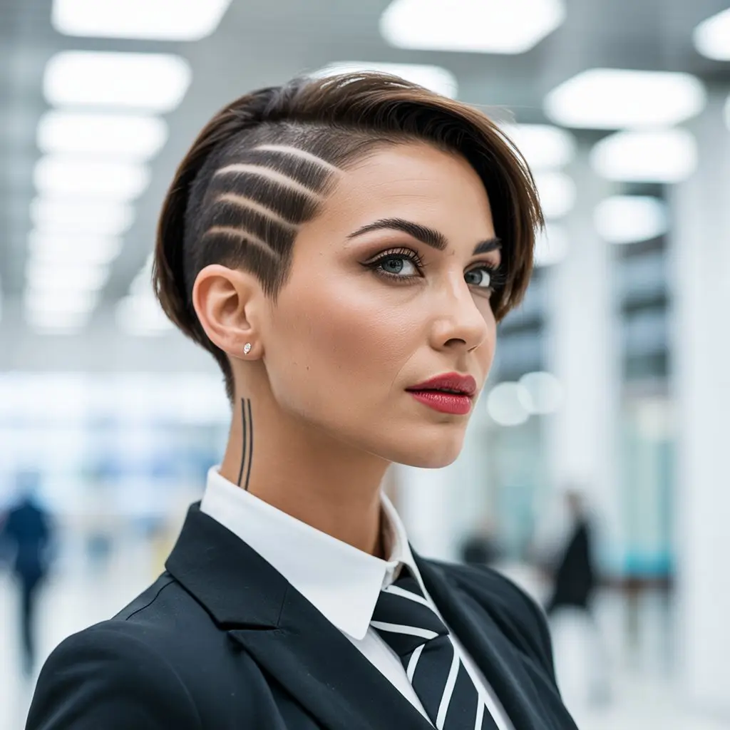 19 Polished Office Hairstyles: Sleek Looks That Mean Business 12 #11. Slick Side Shave with Geometric Undercut