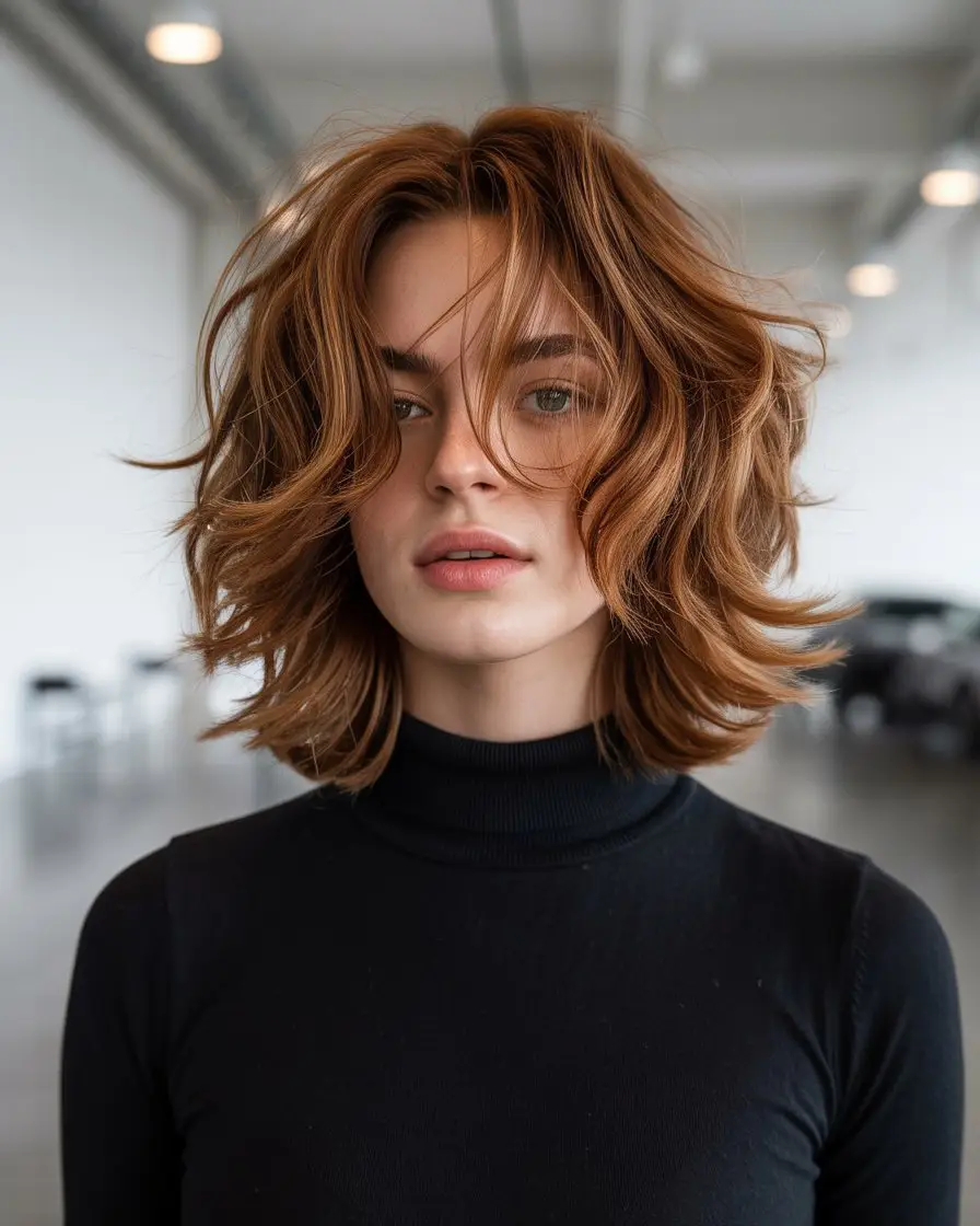 #11. Tousled Shag: Volume and Movement for Round Faces