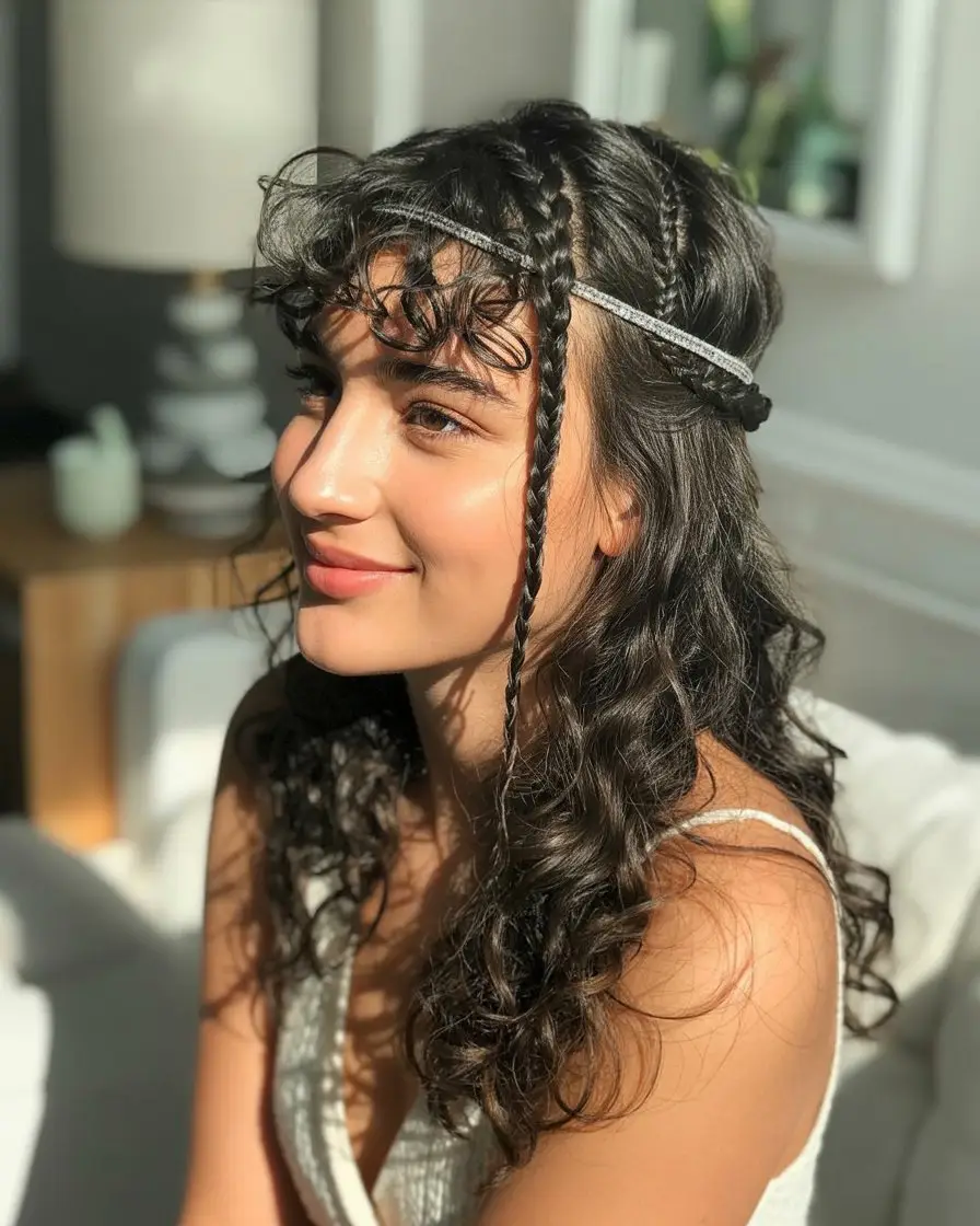 20 Eye-Catching Small Braids Hairstyles: Bold Looks to Elevate Your Hair Game 13 #12. Braided Bangs with Loose Curls