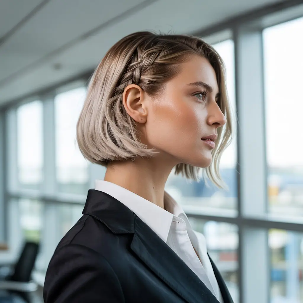 19 Polished Office Hairstyles: Sleek Looks That Mean Business 13 #12. Braided Side-Parted Bob for the Boardroom