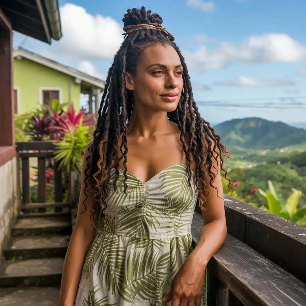 17 Stylish Vacation Hairstyles: Chic and Easy Options for Getaways 13 #12. Half-Up Boho Locs with Rope-Wrapped Topknot