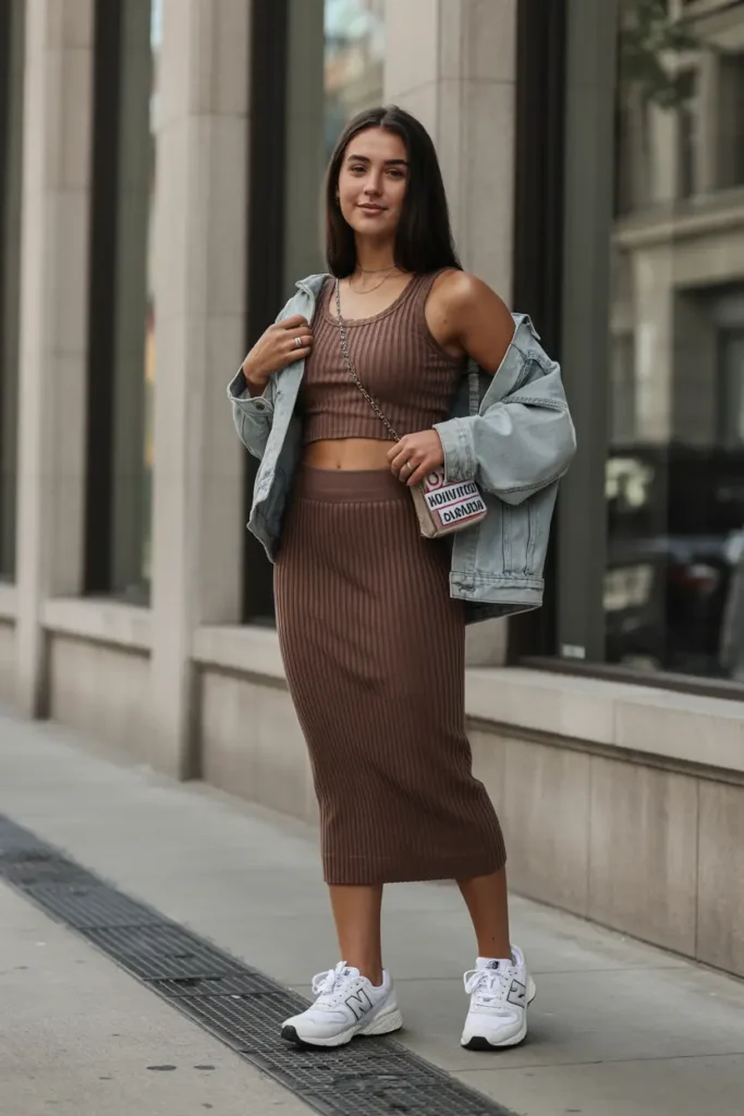 #12. Matching Ribbed Set with Dad Sneakers