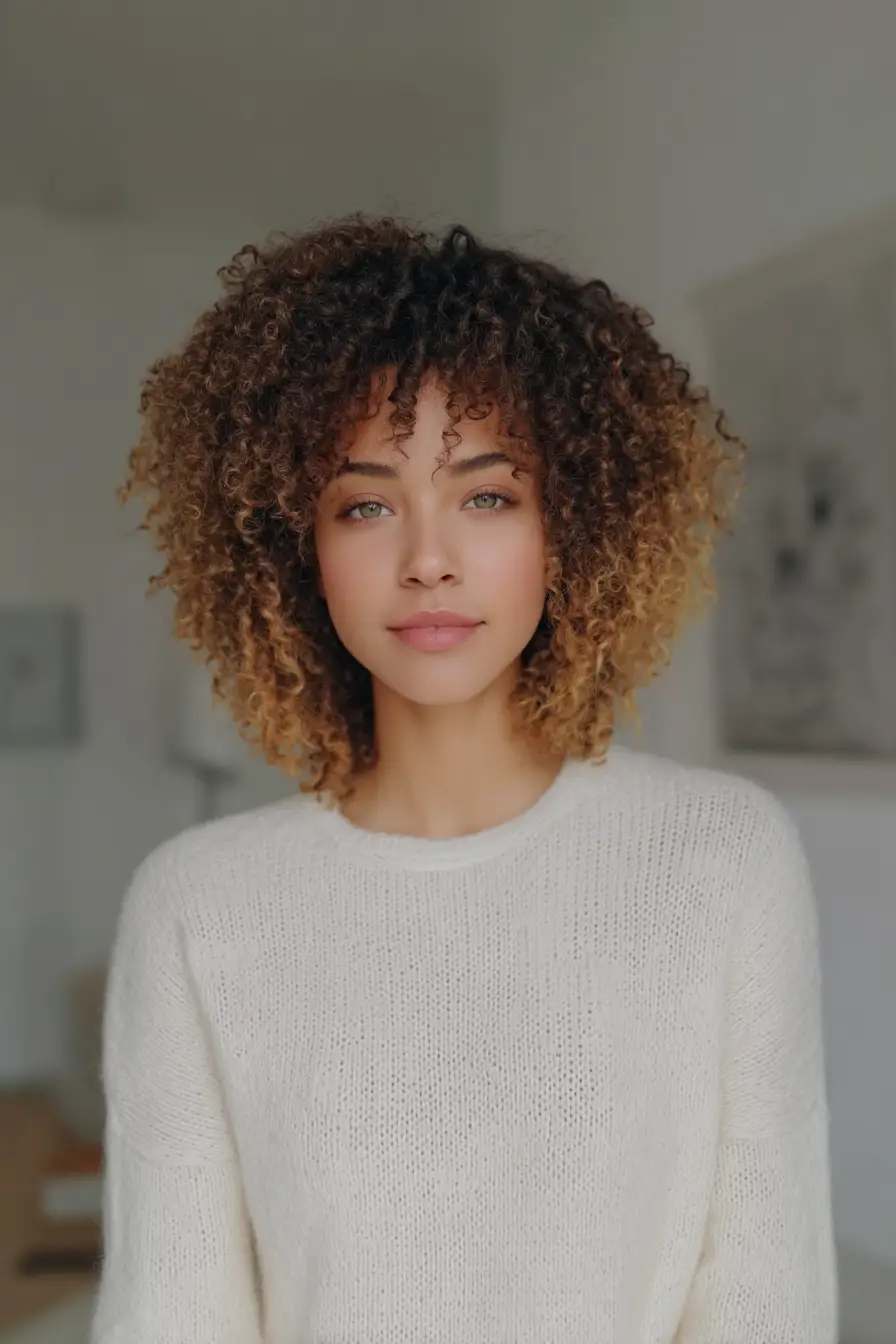 21 Chic Short Layered Hairstyles: Modern Cuts for a Fresh, Youthful Vibe 13 #12. Rounded Curly Bob with Caramel Balayage