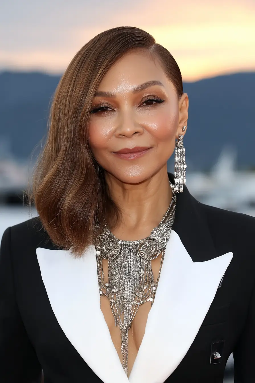 #12. Sleek Side-Part Lob with Honey Brown Finish