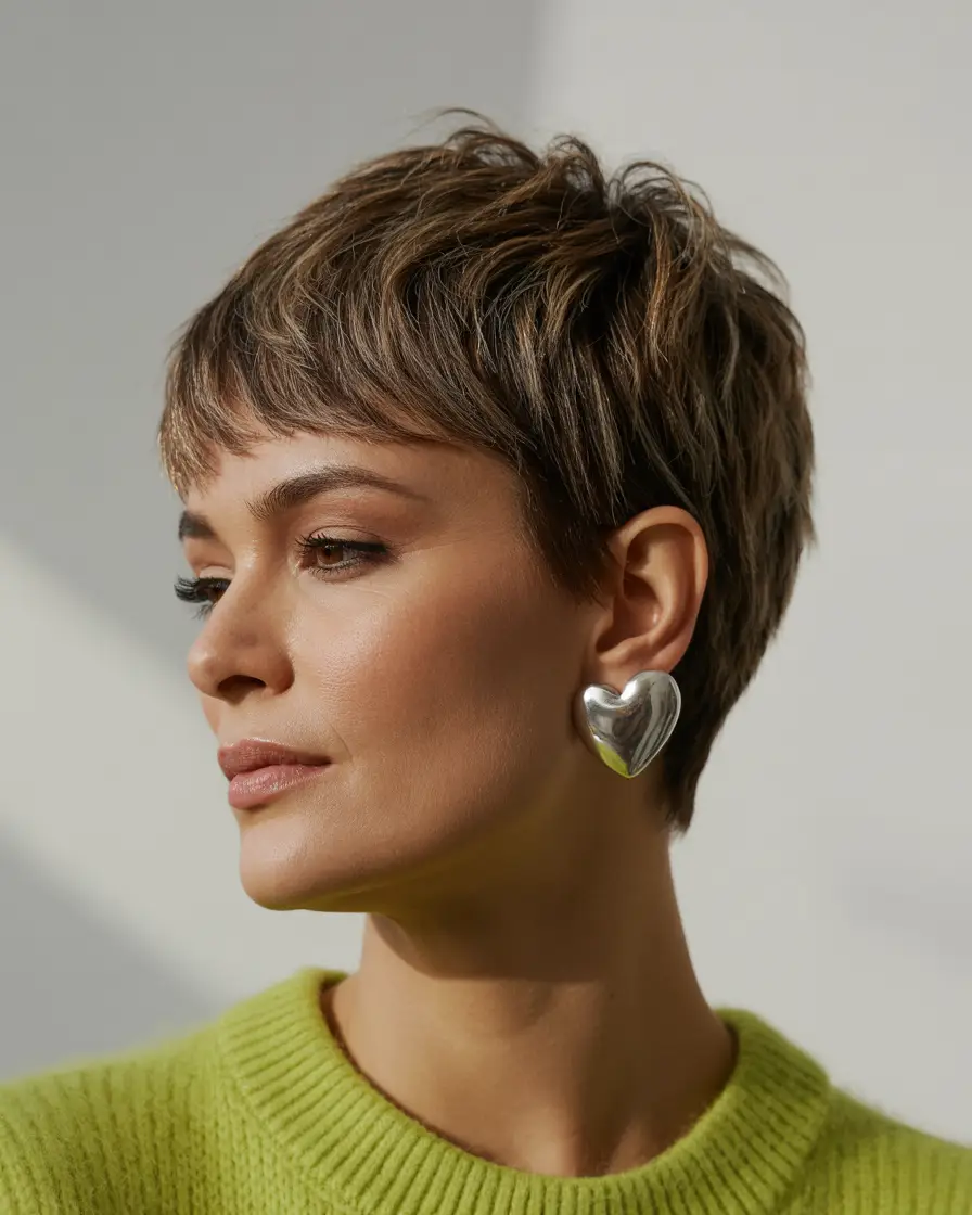 #12. Sunlit Cocoa Pixie with Feathered Ends