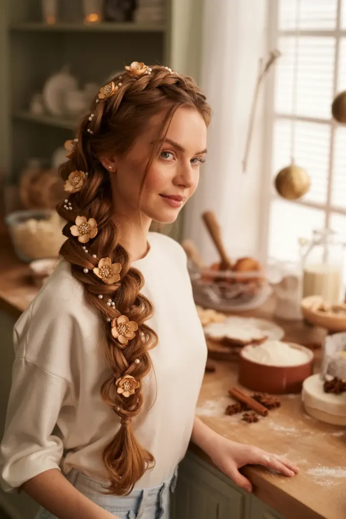 15 Festive Christmas Tree Hairstyles Ideas: Fun & Creative Holiday Looks 13 #12. The Gingerbread Plait Crown