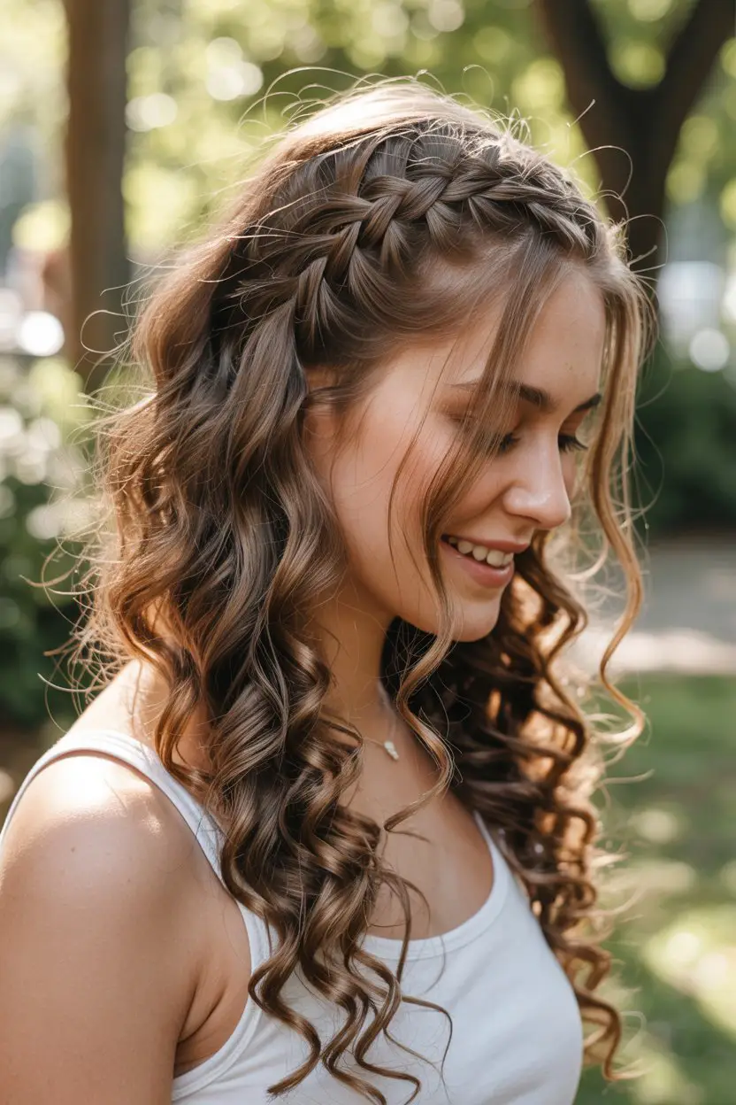 16 Time-Saving Wash And Go Hairstyles: Chic Solutions for Busy Mornings 13 #12. The Waterfall Braid & Curls Combo