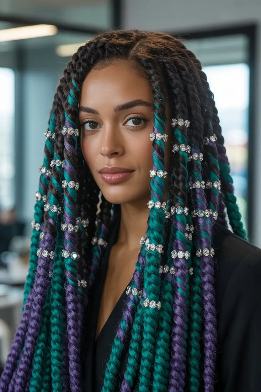 #13. Jewel-Toned Twists with Crystal Accents