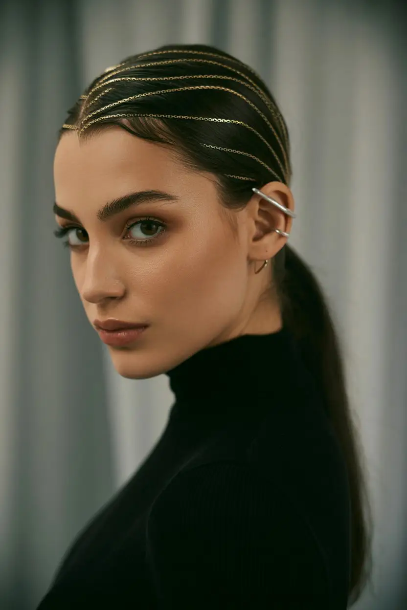 #13. Modern Slicked-Back Ponytail with Hidden Hair Jewelry