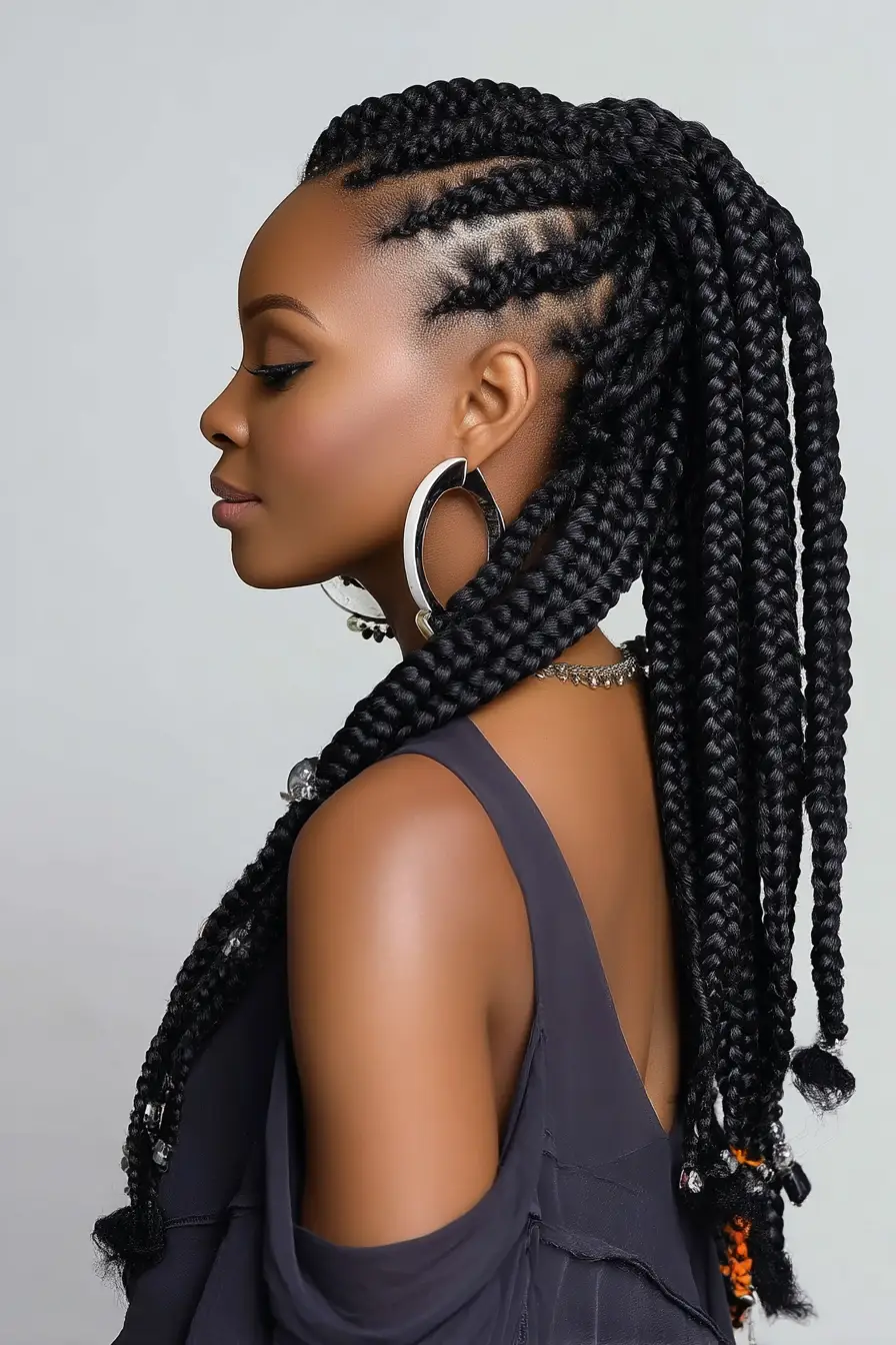 19 Stunning 4c Braided Hairstyles: Bold Looks That Celebrate Natural Texture 14 #13. Pulled-Back Box Braids with Side Cornrow Detail