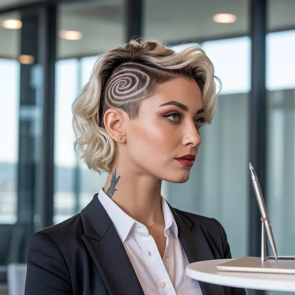 19 Polished Office Hairstyles: Sleek Looks That Mean Business 14 #13. Spiral Undercut with Textured Platinum Waves