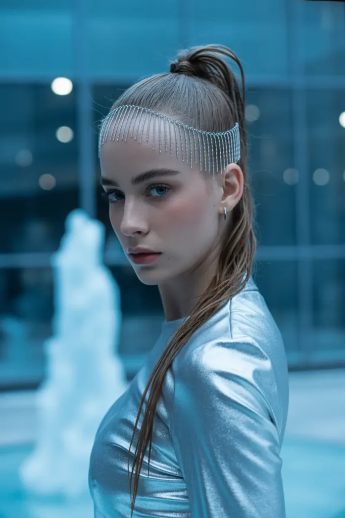 15 Festive Christmas Tree Hairstyles Ideas: Fun & Creative Holiday Looks 14 #13. The Icicle Ponytail