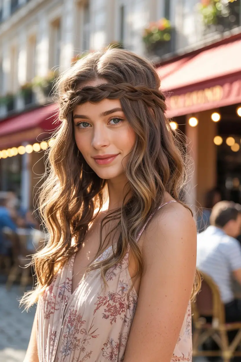 17 Stylish Vacation Hairstyles: Chic and Easy Options for Getaways 14 #13. Twisted Headband Braid for Effortless Elegance