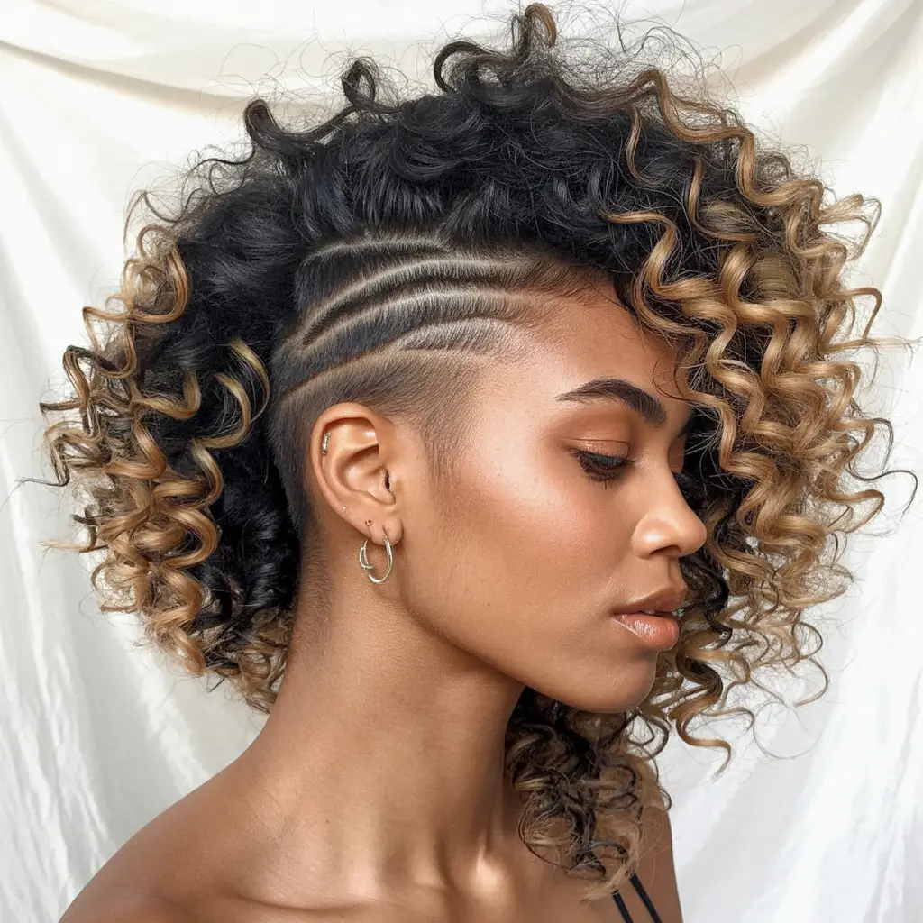 #14. Curly Fauxhawk with Shaved Sides and Blonde Tips