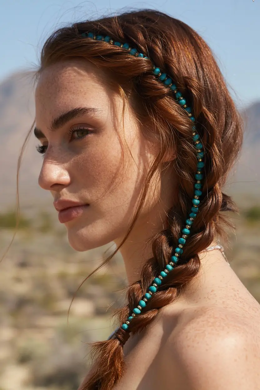 #14. Desert Rose Side Braid with Turquoise Beads