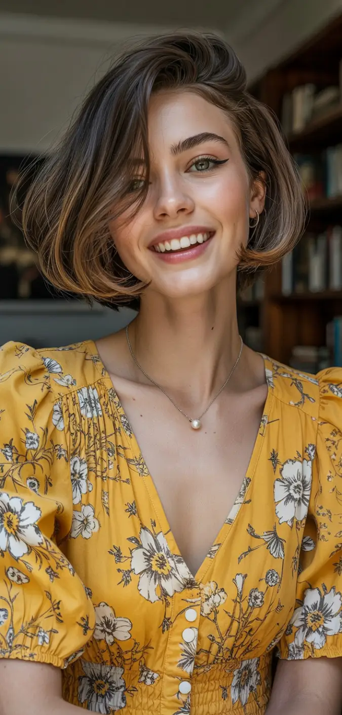 #14. Glossy Chestnut Bob with Side Part Volume