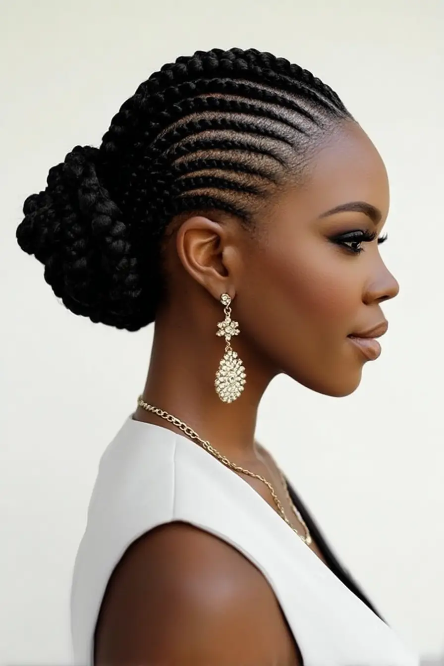 19 Stunning 4c Braided Hairstyles: Bold Looks That Celebrate Natural Texture 15 #14. Side-Swept Cornrows into a Braided Low Bun
