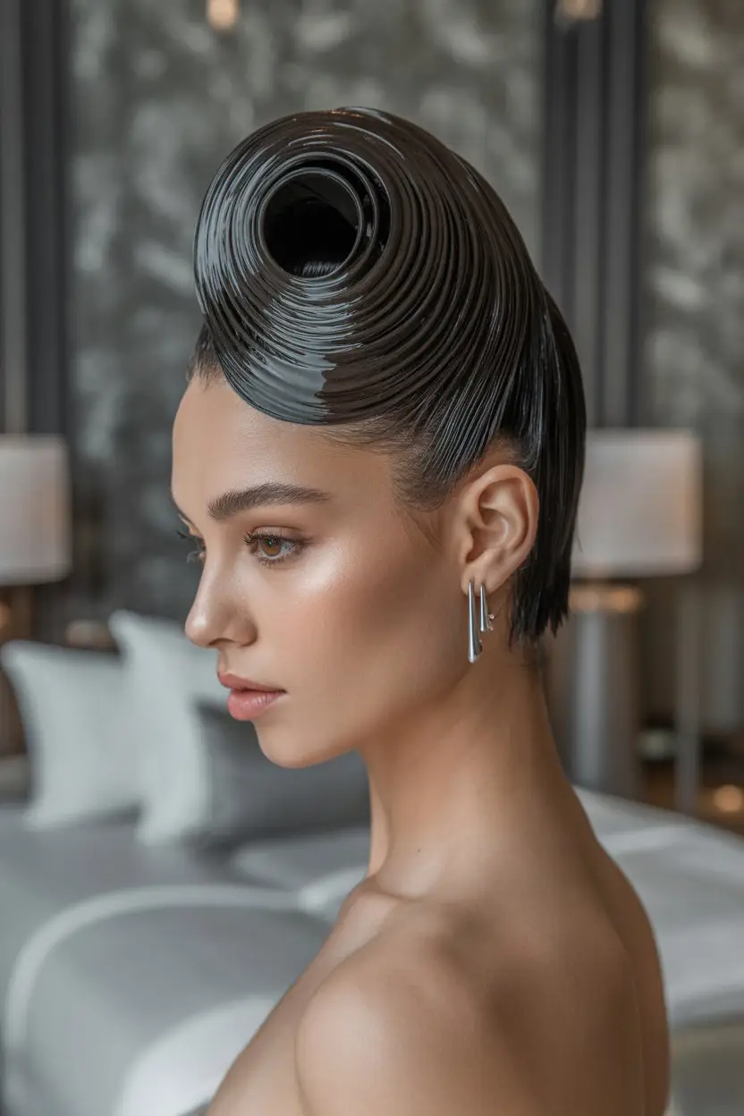 18 Classy French Roll Hairstyles: Sleek Styles That Elevate Any Outfit 15 #14. Wet-Look French Roll: High-Shine Glam