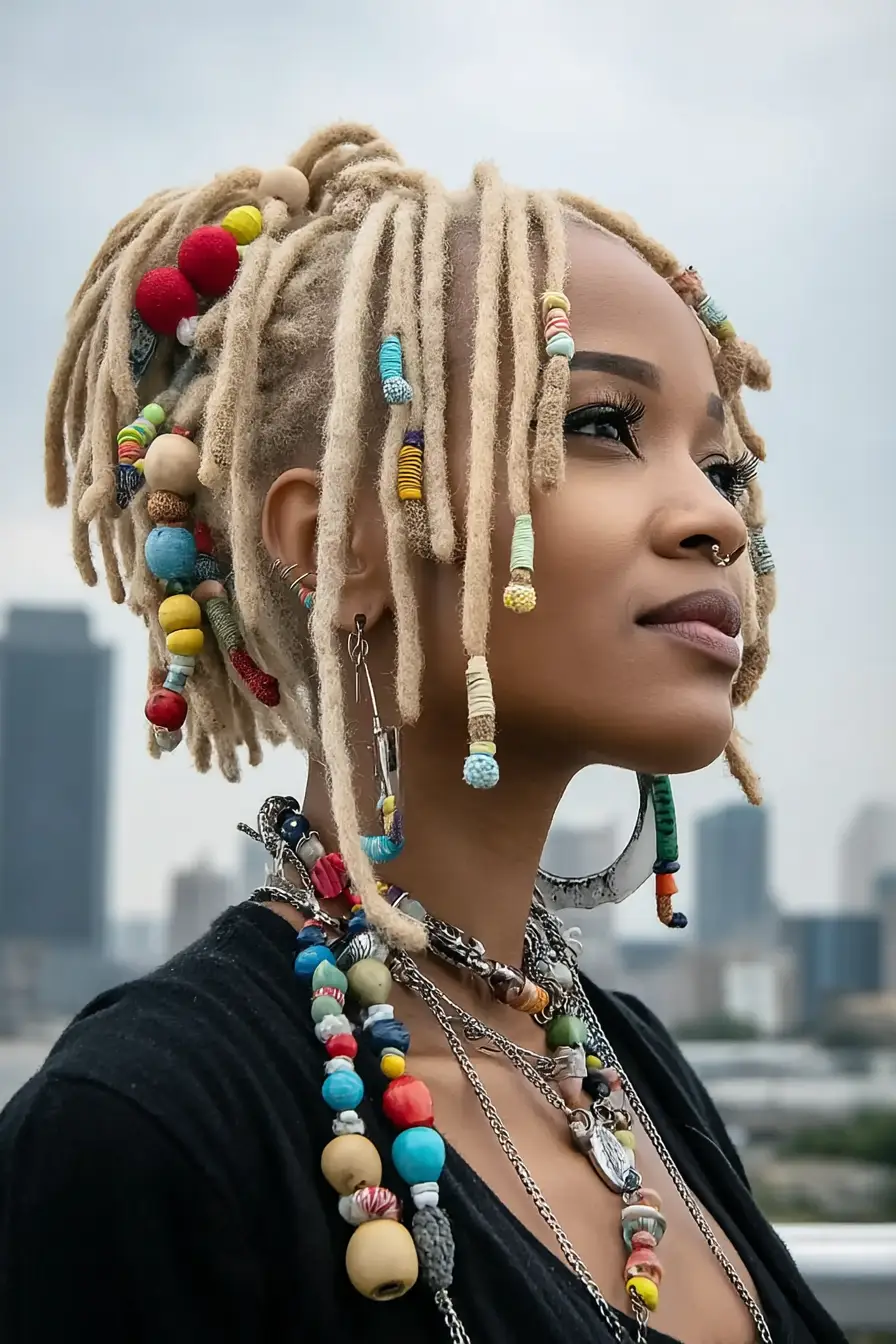 19 Creative Locs Hairstyles: Statement-Making Styles to Try Now 16 #15. Blonde Locs Ponytail with Bold Beaded Accents