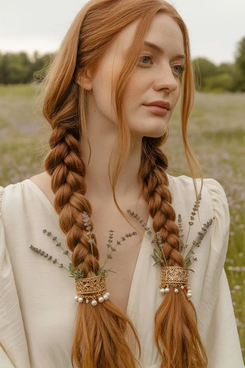 #15. Bohemian Double Braids with Gilded Cuffs