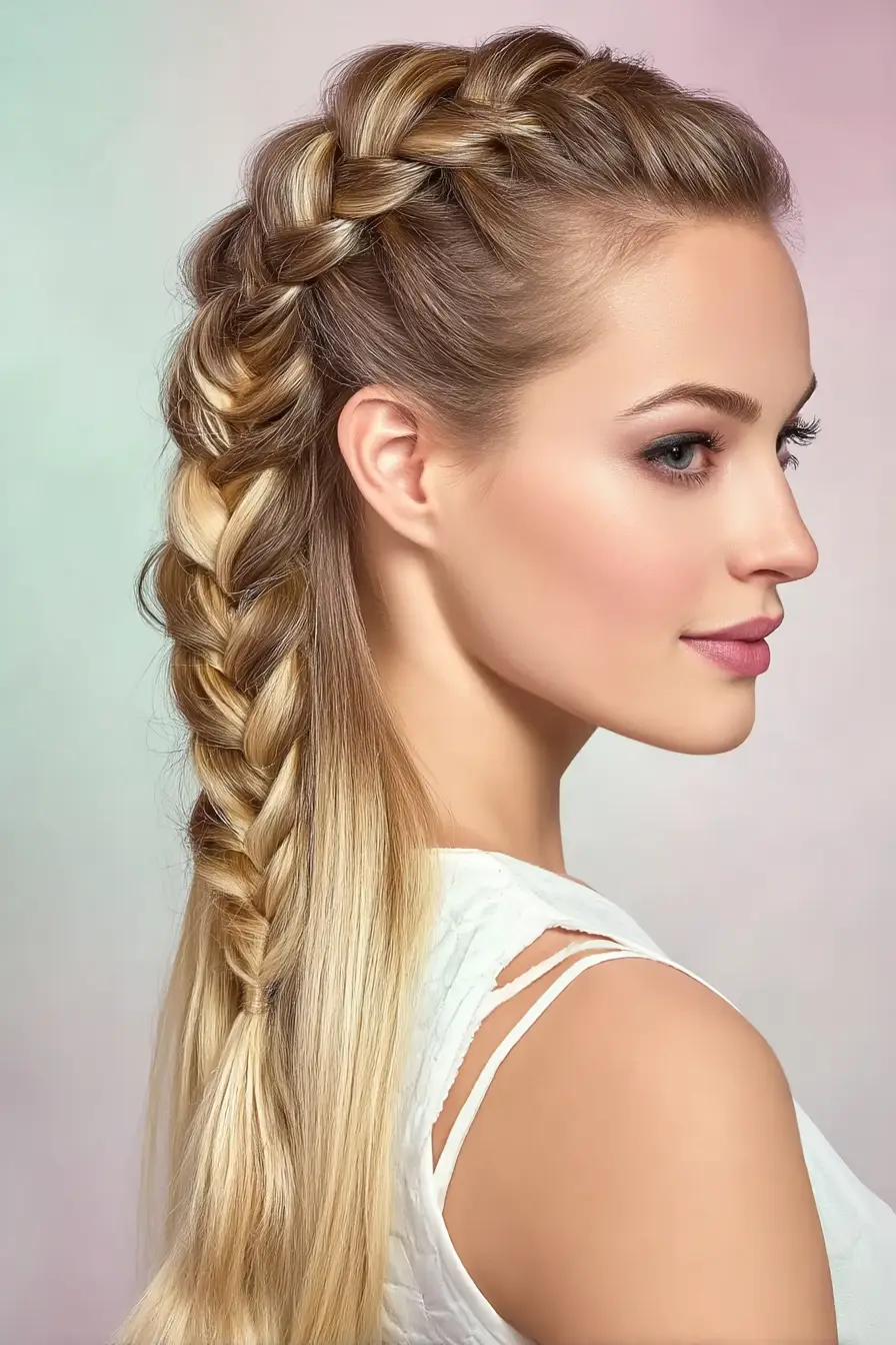 #15. Crowned Dutch Braid with Sleek Blonde Length