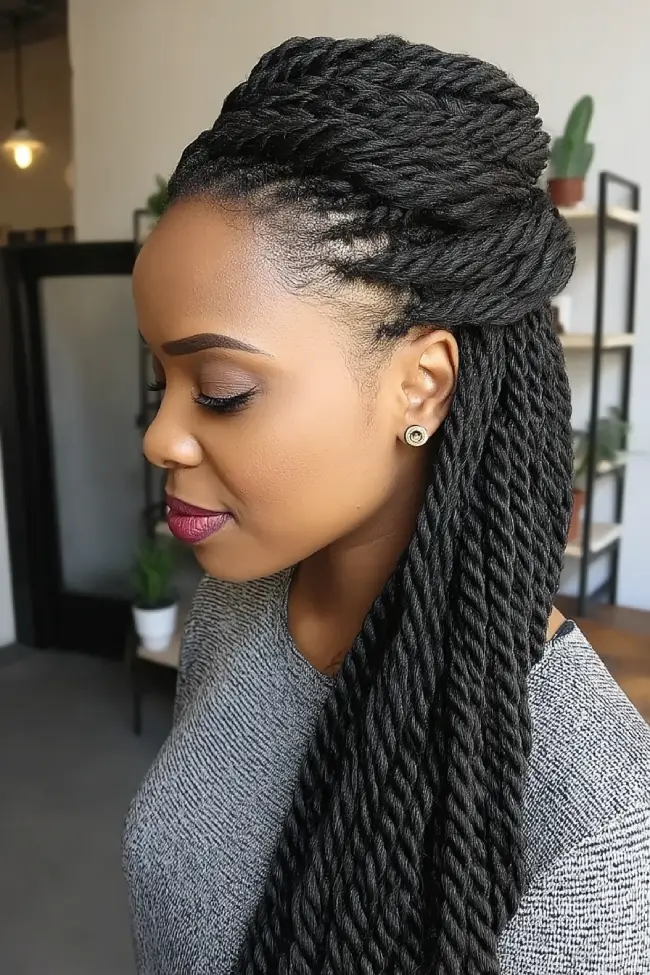 19 Stunning 4c Braided Hairstyles: Bold Looks That Celebrate Natural Texture 16 #15. Flat Twist Crown with Loose Marley Twists