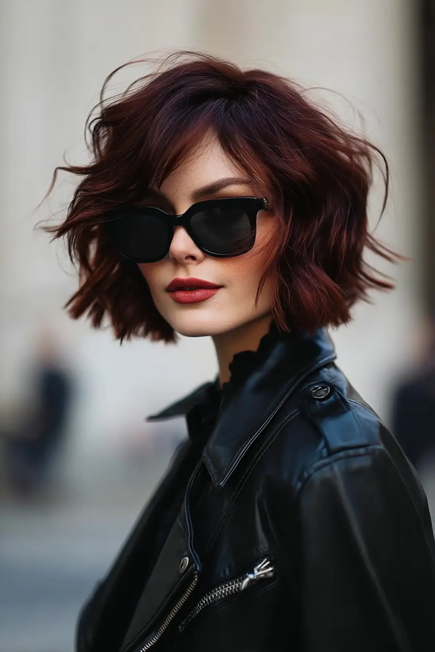 19 Flattering Hairstyles for Fine Hair: Volume-Boosting Looks That Feel Effortless 16 #15. Messy Burgundy Bob with Side Fringe