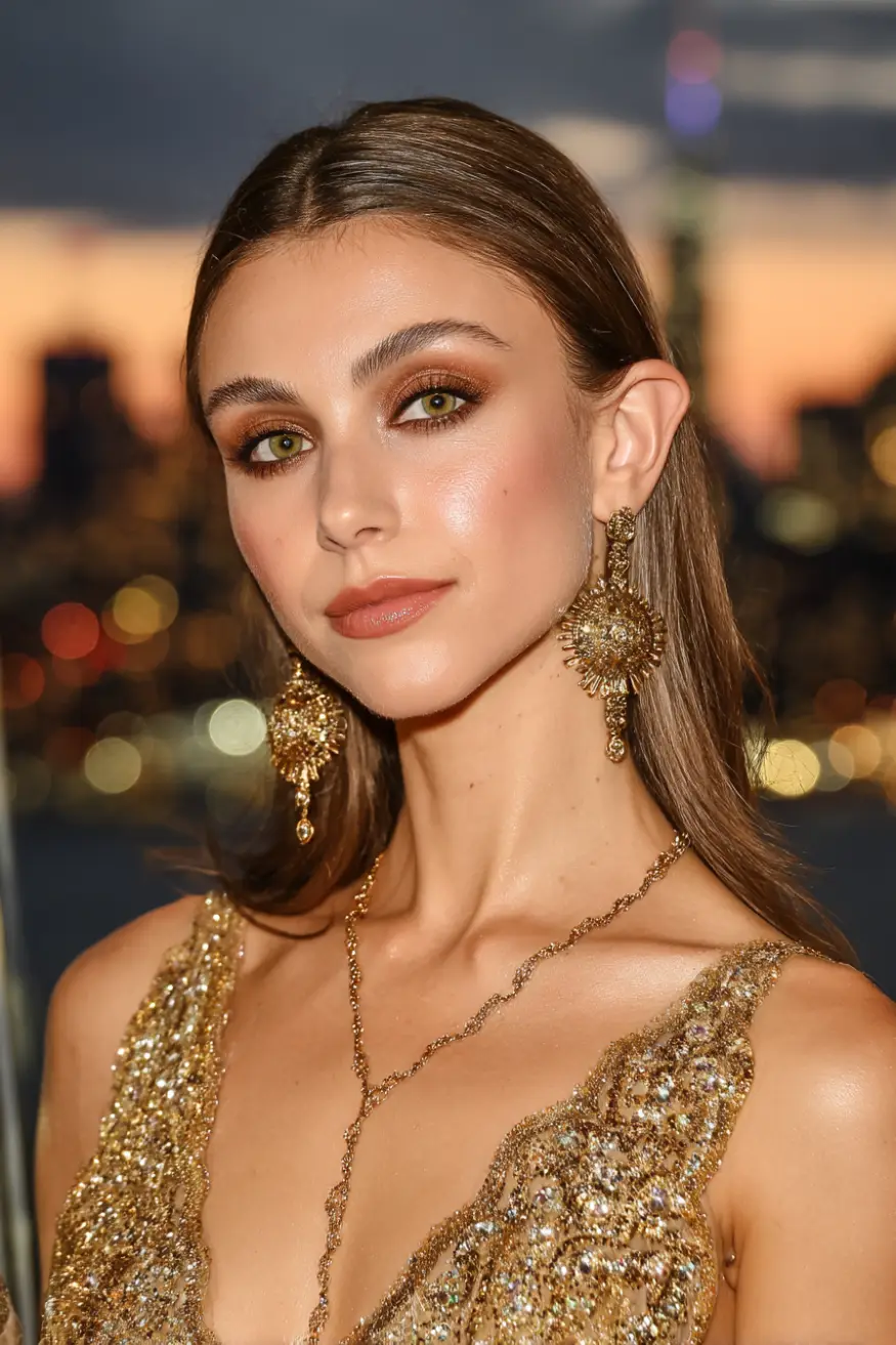 #15. Sleek Honey Brown Lob with Center Part