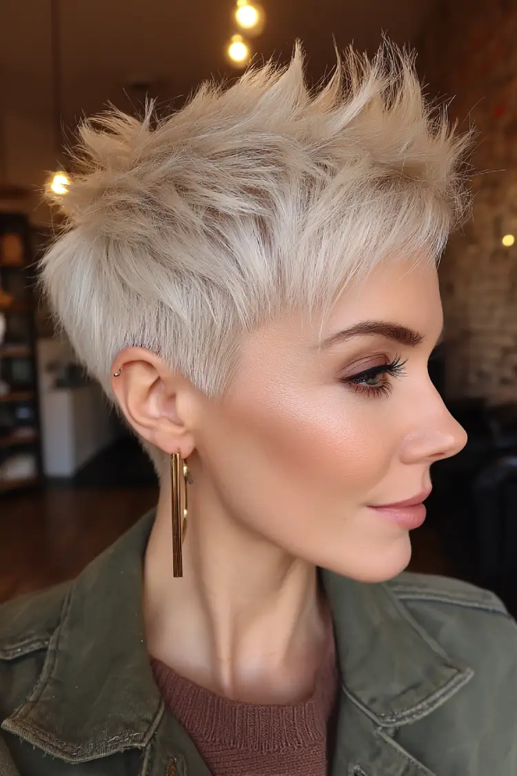 22 Bold Platinum Blonde Bob Hairstyles: Fresh and Fierce Ideas for a Standout Look 16 #15. Spiked Platinum Pixie with Edgy Texture