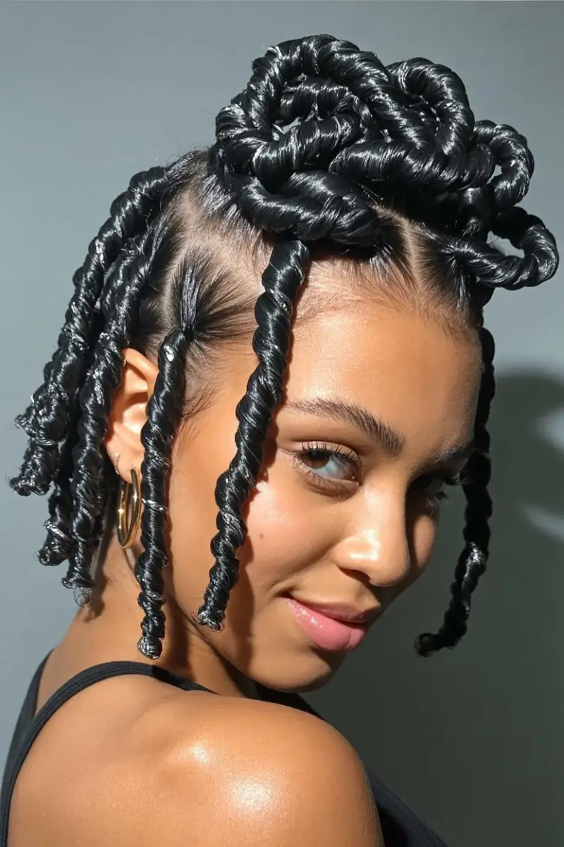 #15. Wet-Look Crochet Twists for a Glossy Finish