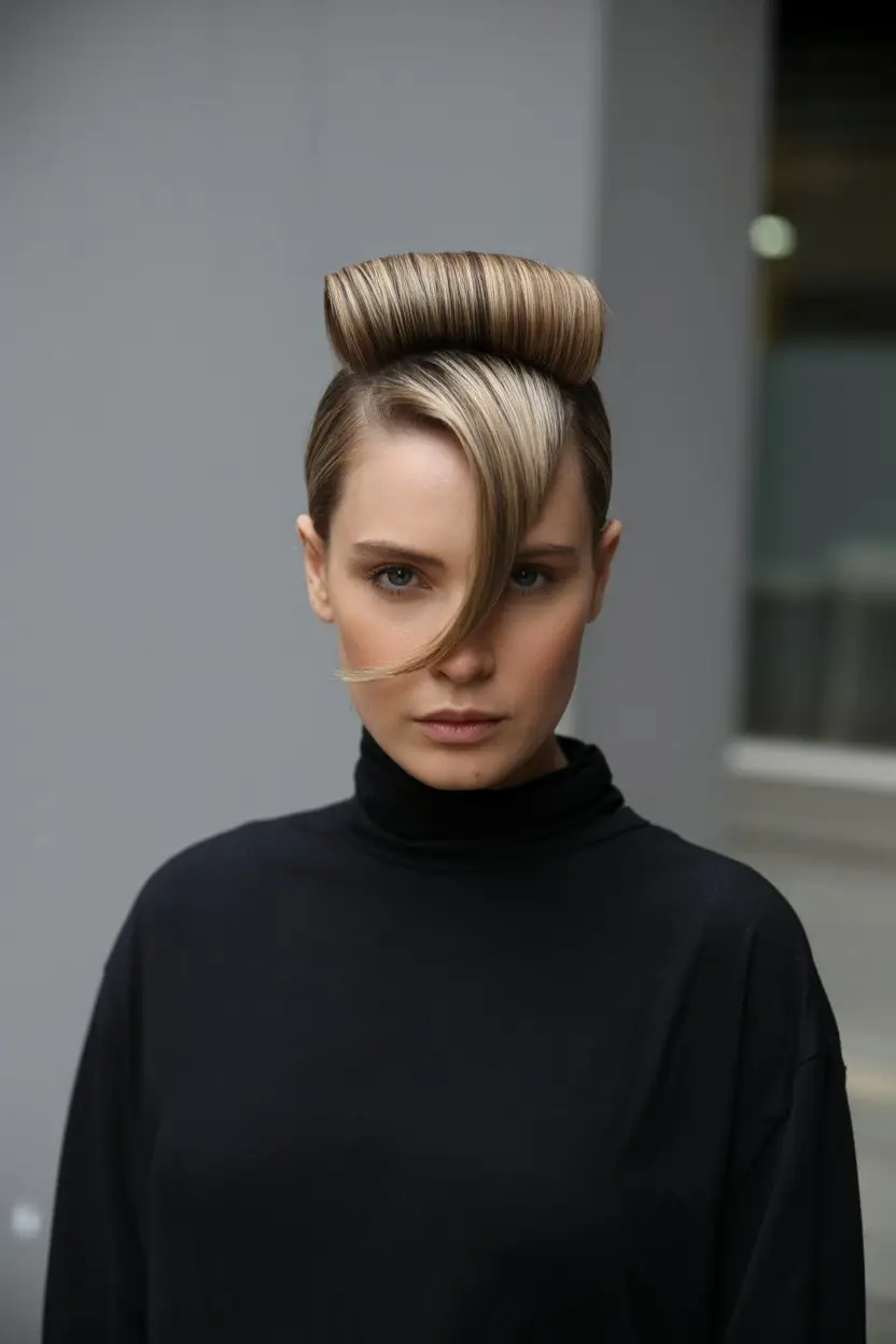 18 Classy French Roll Hairstyles: Sleek Styles That Elevate Any Outfit 17 #16. Asymmetrical French Roll: Modern Geometry