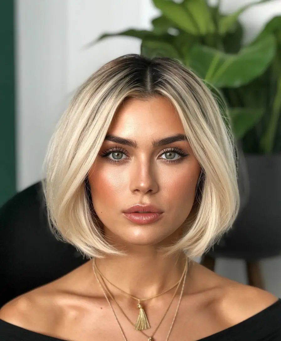 16 Time-Saving Wash And Go Hairstyles: Chic Solutions for Busy Mornings 17 #16. Blunt Blonde Bob with Face-Framing Middle Part