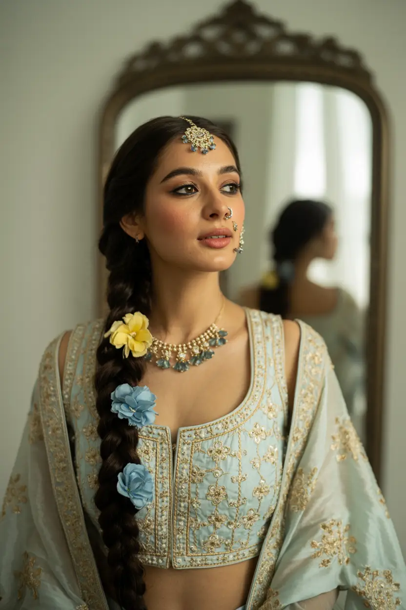 16 Graceful Wedding Hairstyles For Long Hairs: Picture-Ready Styles for Long Locks 17 #16. Braided Elegance with Pastel Florals