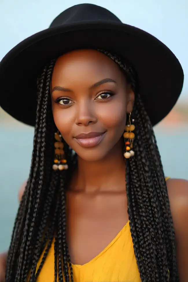 19 Stunning 4c Braided Hairstyles: Bold Looks That Celebrate Natural Texture 17 #16. Classic Box Braids with a Wide-Brim Hat