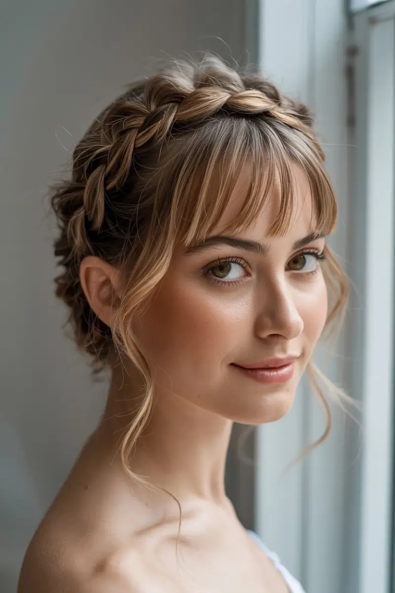 #16. Crown Braid with Twisted Bangs