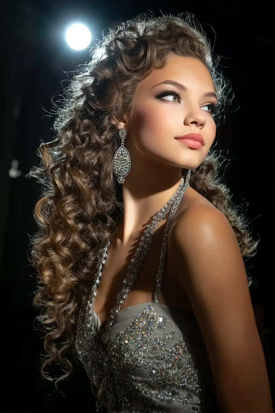 #16. Glamorous Voluminous Curls with Side Sweep