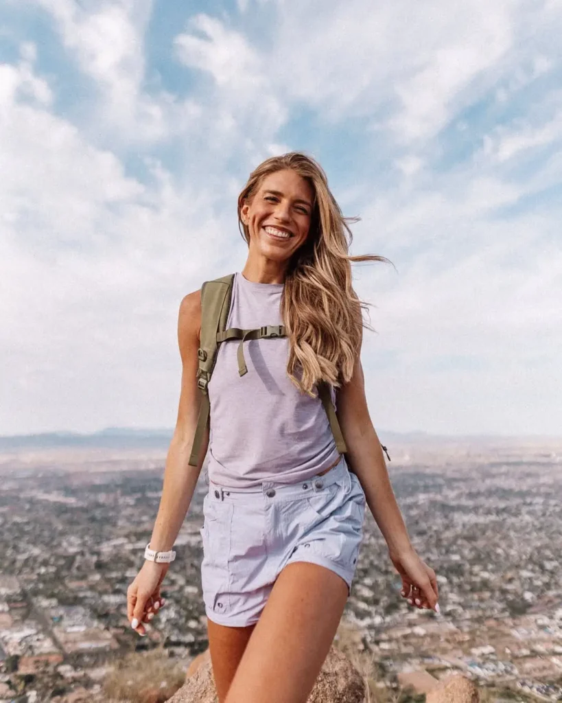 #16. Lilac Muscle Tank with Soft Utility Shorts and Olive Backpack