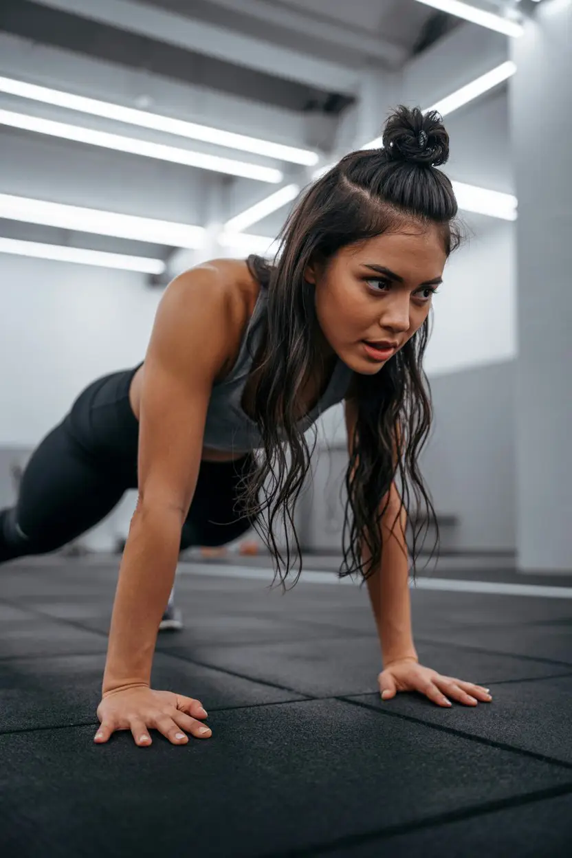 16 Fresh Gym Hairstyles: Low-Fuss Hairdos That Blend Function with Flair 17 #16. The Sweat-Proof Double Knot for High-Intensity Workouts