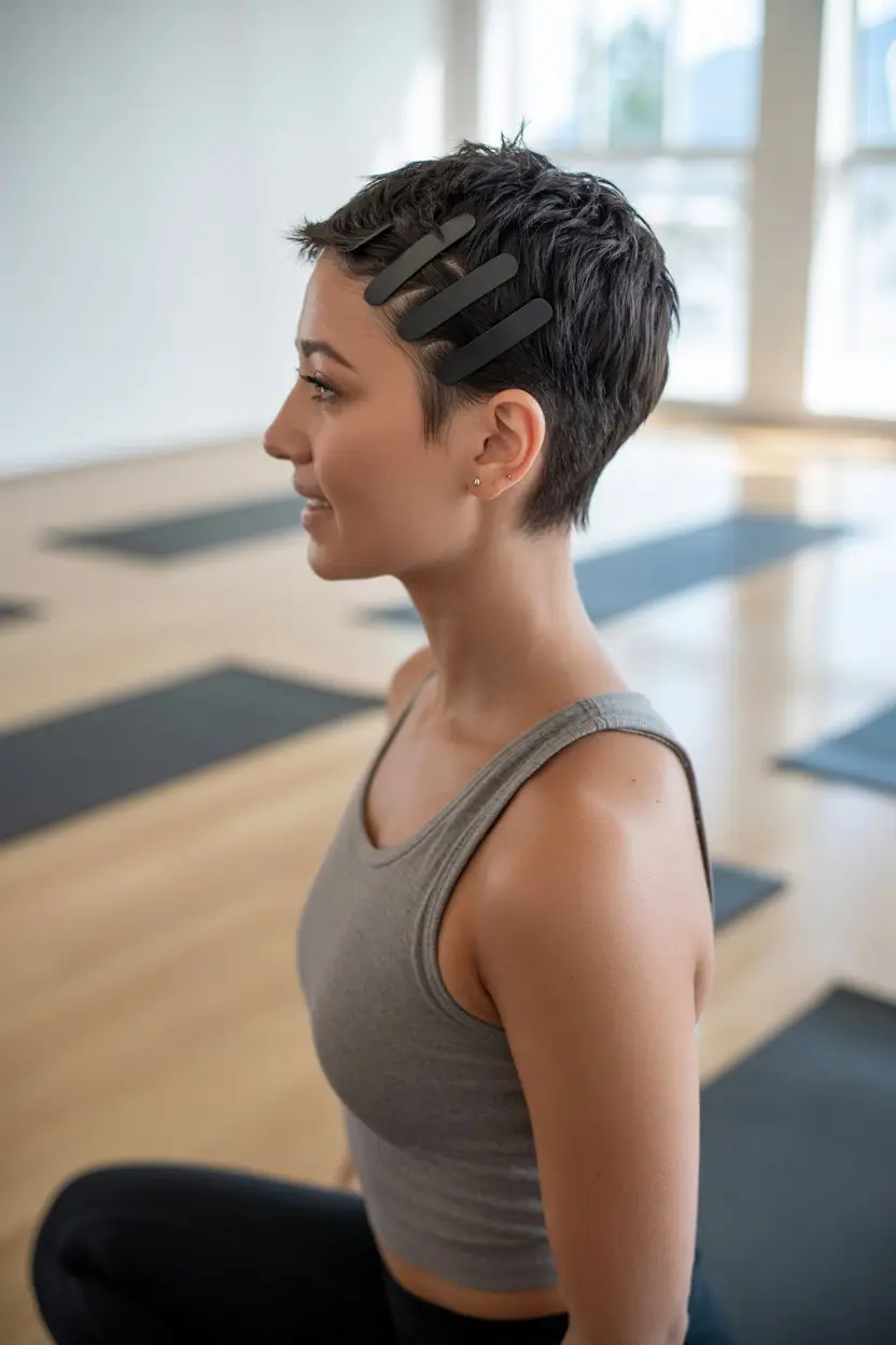 18 Relaxed Yoga Hairstyles: Low-Maintenance Styles with a Calm and Comfy Vibe 18 #17. Pinned-Back Pixie for Short Hair Freedom